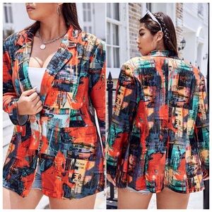 Shein : size : S : colorful sunset fit building print one button blazer jacket